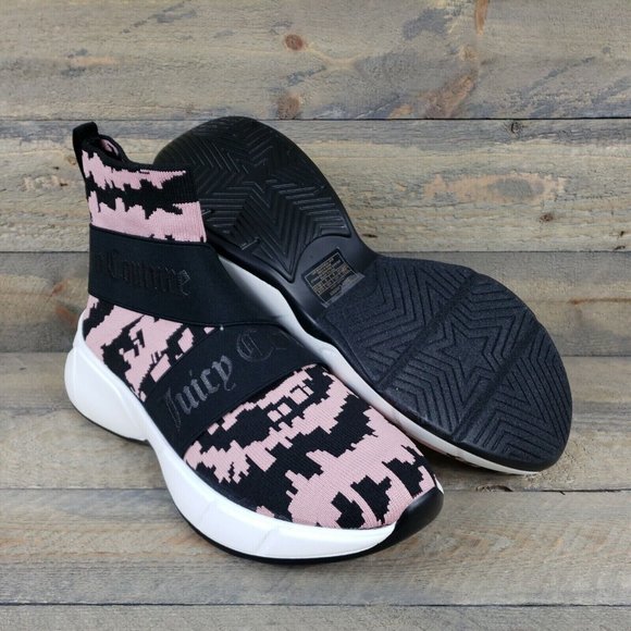 NIB JUICY COUTURE Women 8 Slip On High Top Knit Sneaker Shoes Pink Tie Dye Black - Picture 10 of 10